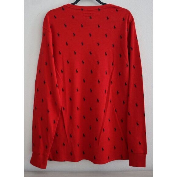 Polo Ralph Lauren PW25HR Men's Sz L Red Waffle Knit Crew Neck L/S Lounge Shirt - Picture 2 of 6